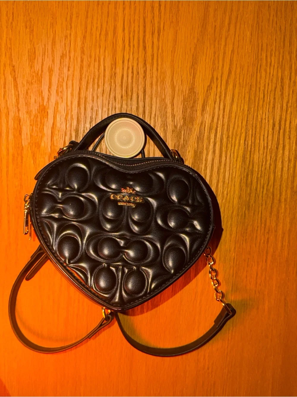 Coach Black Quilted Heart Mini Crossbody with Gold Hardware